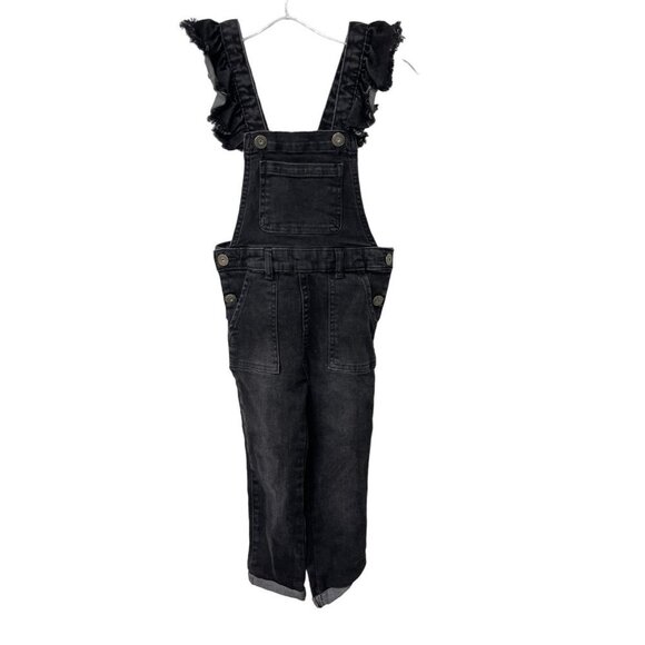 Art Class Bib Overalls Black Ruffle Distressed Stretchy Size 4T - Picture 1 of 6